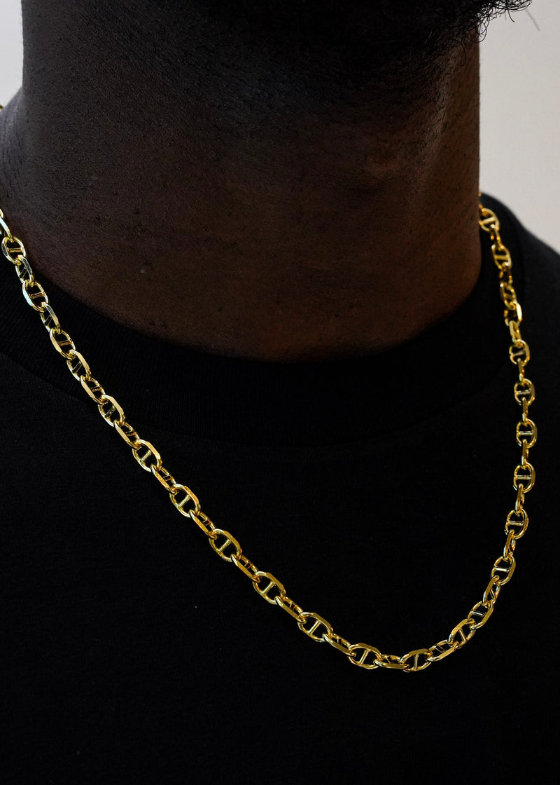 925 Sterling Silver - Gold 6mm Mariner Chain