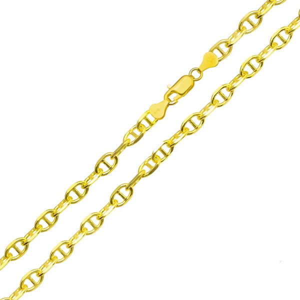 925 Sterling Silver - Gold 6mm Mariner Chain