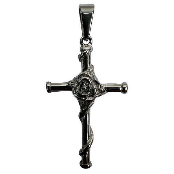 Silver Rose Cross Pendant