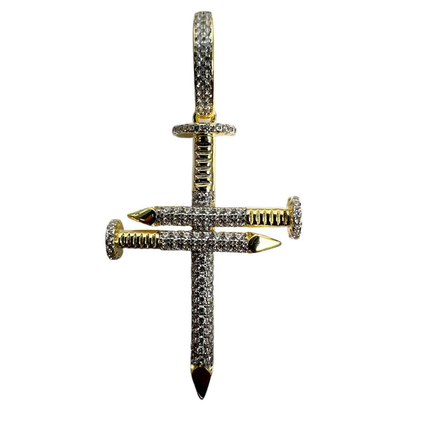 925 Sterling Silver - Gold Nail Cross Pendant