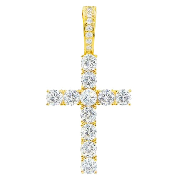 Gold Round Diamond Cross Pendant