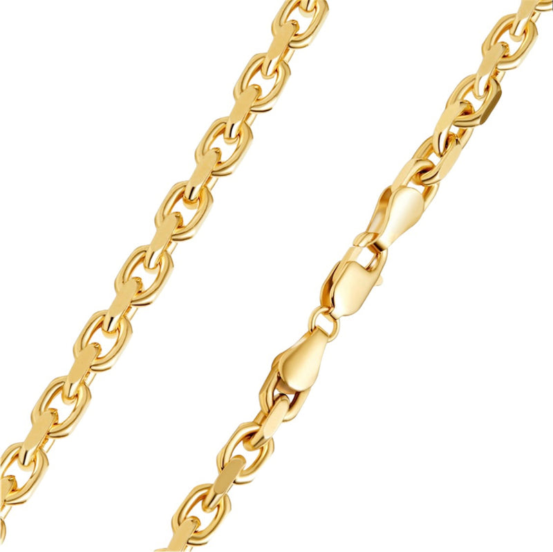 Women 925 Sterling Silver - Gold 4mm Diamond Cut Rolo Cable Chain