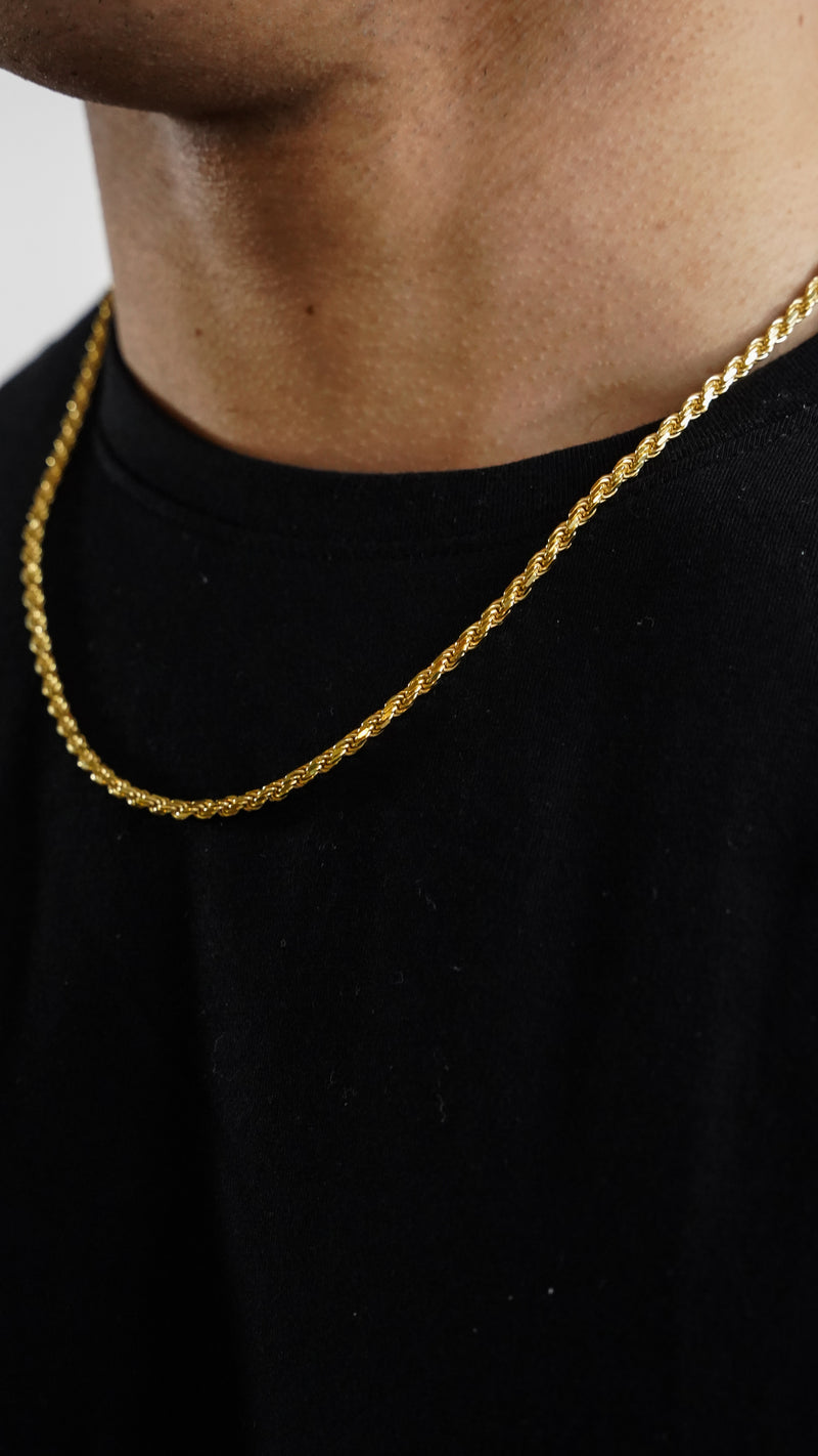 14k Solid Gold - 3mm Gold Rope Chain