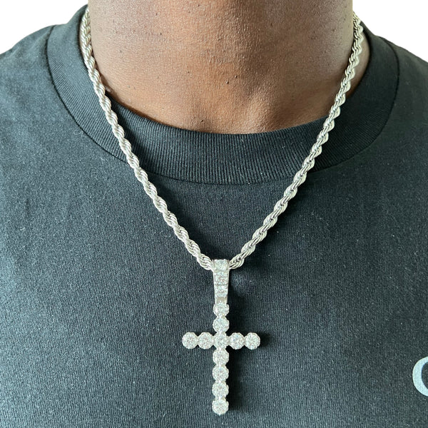 Large Silver Diamond Cross Pendant