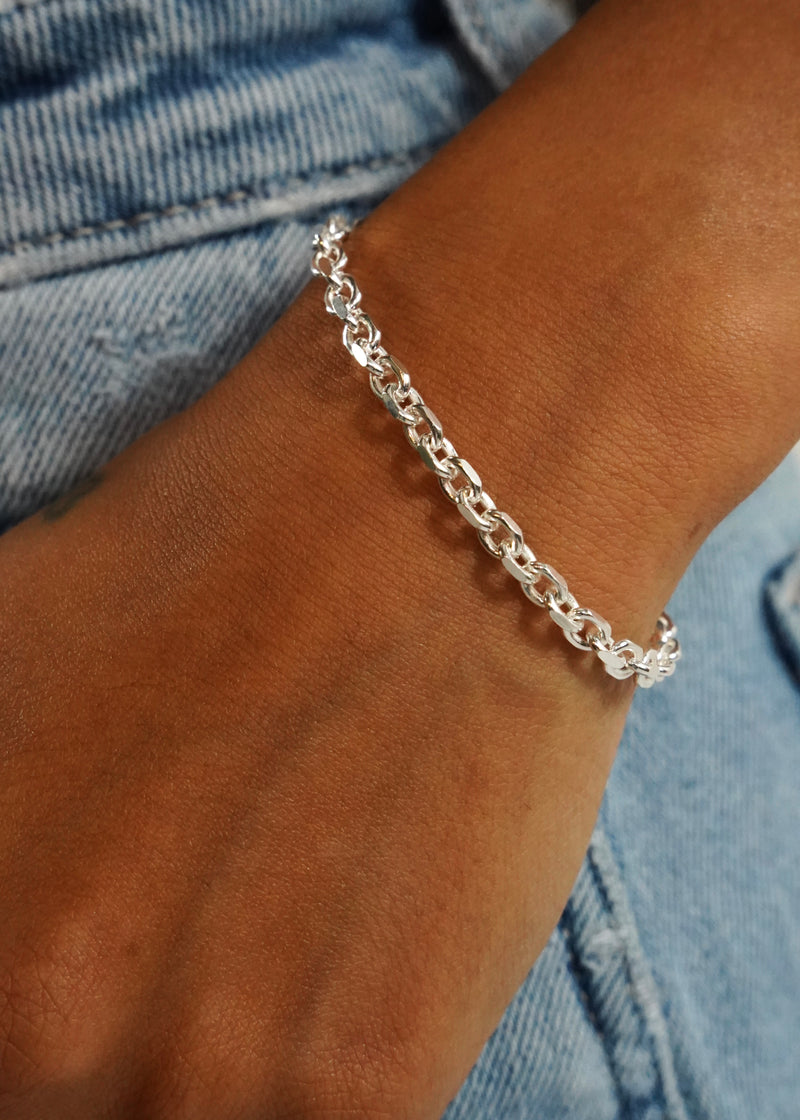 Women 925 Sterling Silver - 4mm Diamond Cut Rolo Cable Bracelet