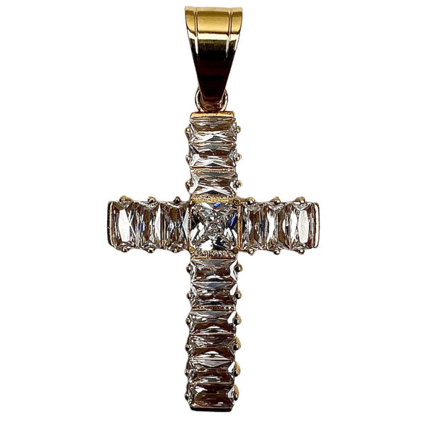 Gold Baguette Diamond cross Pendant