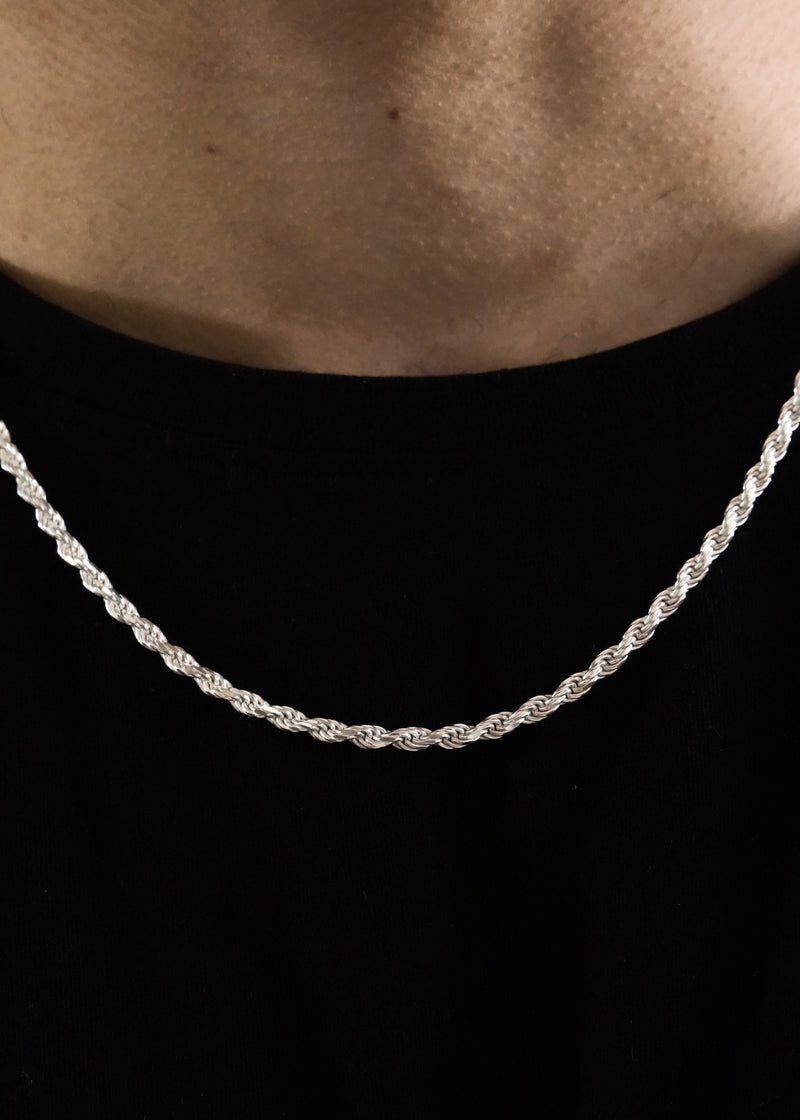 925 Sterling Silver - 3mm Diamond Cut Rope Chain