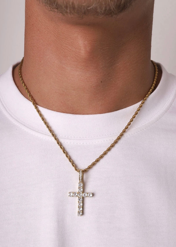 Gold Round Diamond Cross Pendant