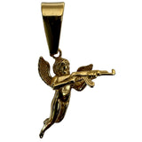 Gold Angel With AK47 Gun Pendant