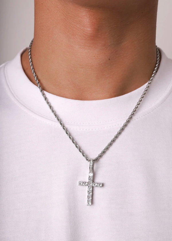 Silver Round Diamond Cross Pendants