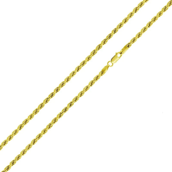 925 Sterling Silver - Gold 3mm Diamond Cut Rope Chain