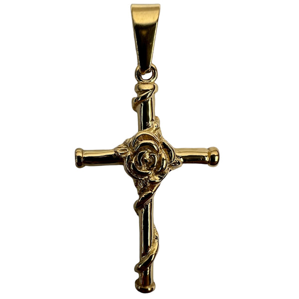 Gold Rose Cross Pendant