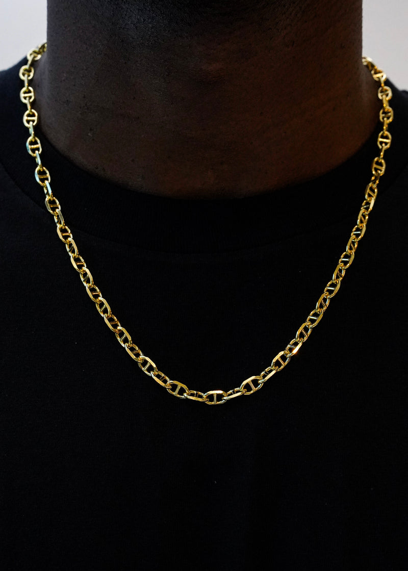 925 Sterling Silver - Gold 6mm Mariner Chain