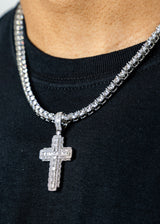 925 Sterling Silver - Baguette & Round Diamond Cross Pendant