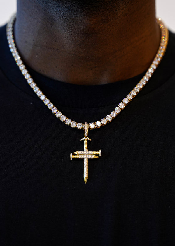 925 Sterling Silver - Gold Nail Cross Pendant