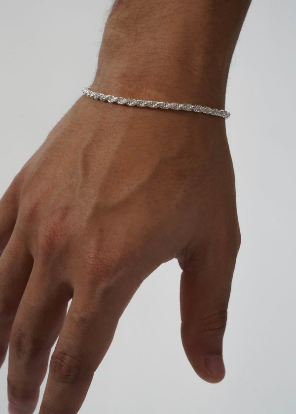 925 Sterling Silver - 3mm Diamond Cut Rope Bracelet